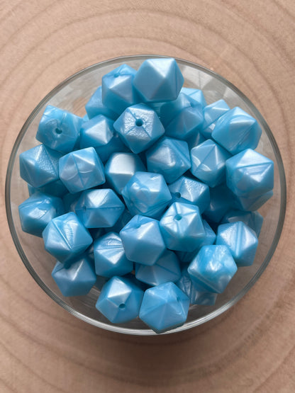 Perle silicone hexagonale 14mm bleu