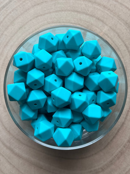 Perle silicone hexagonale 14mm bleu