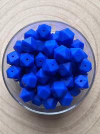 Perle silicone hexagonale 14mm bleu