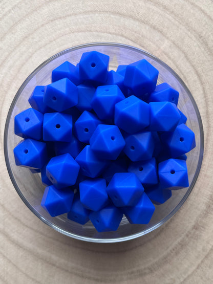 Perle silicone hexagonale 14mm bleu