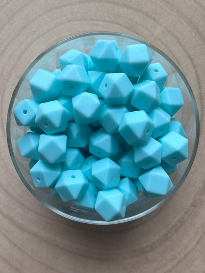 Perle silicone hexagonale 14mm bleu