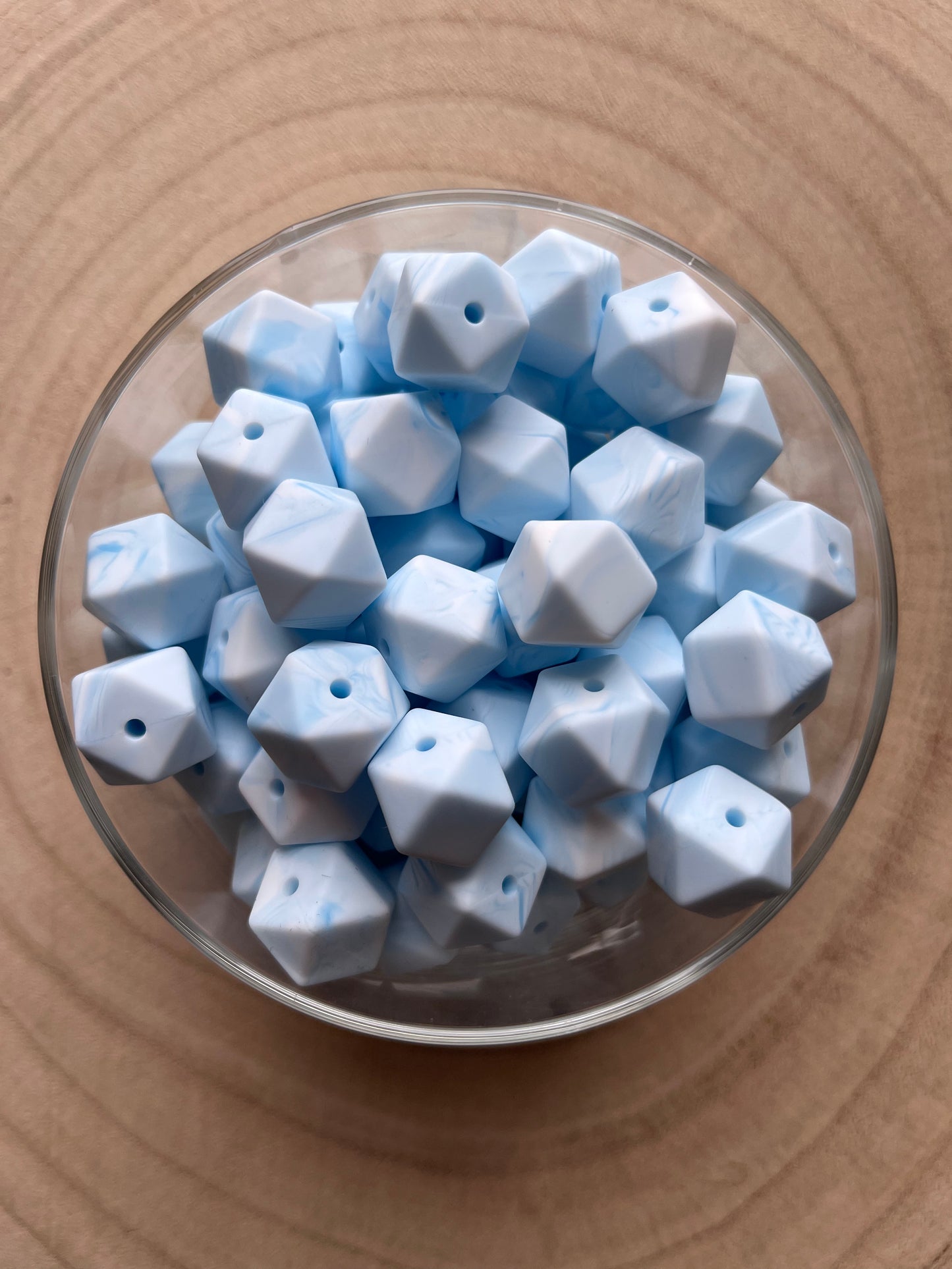Perle silicone hexagonale 14mm bleu