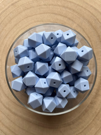 Perle silicone hexagonale 14mm bleu