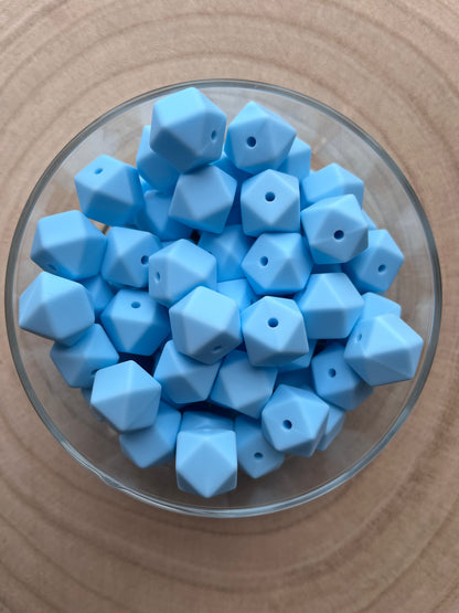 Perle silicone hexagonale 14mm bleu