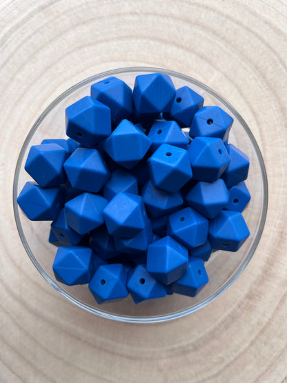Perle silicone hexagonale 14mm bleu