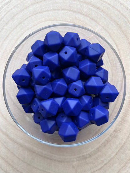 Perle silicone hexagonale 14mm bleu