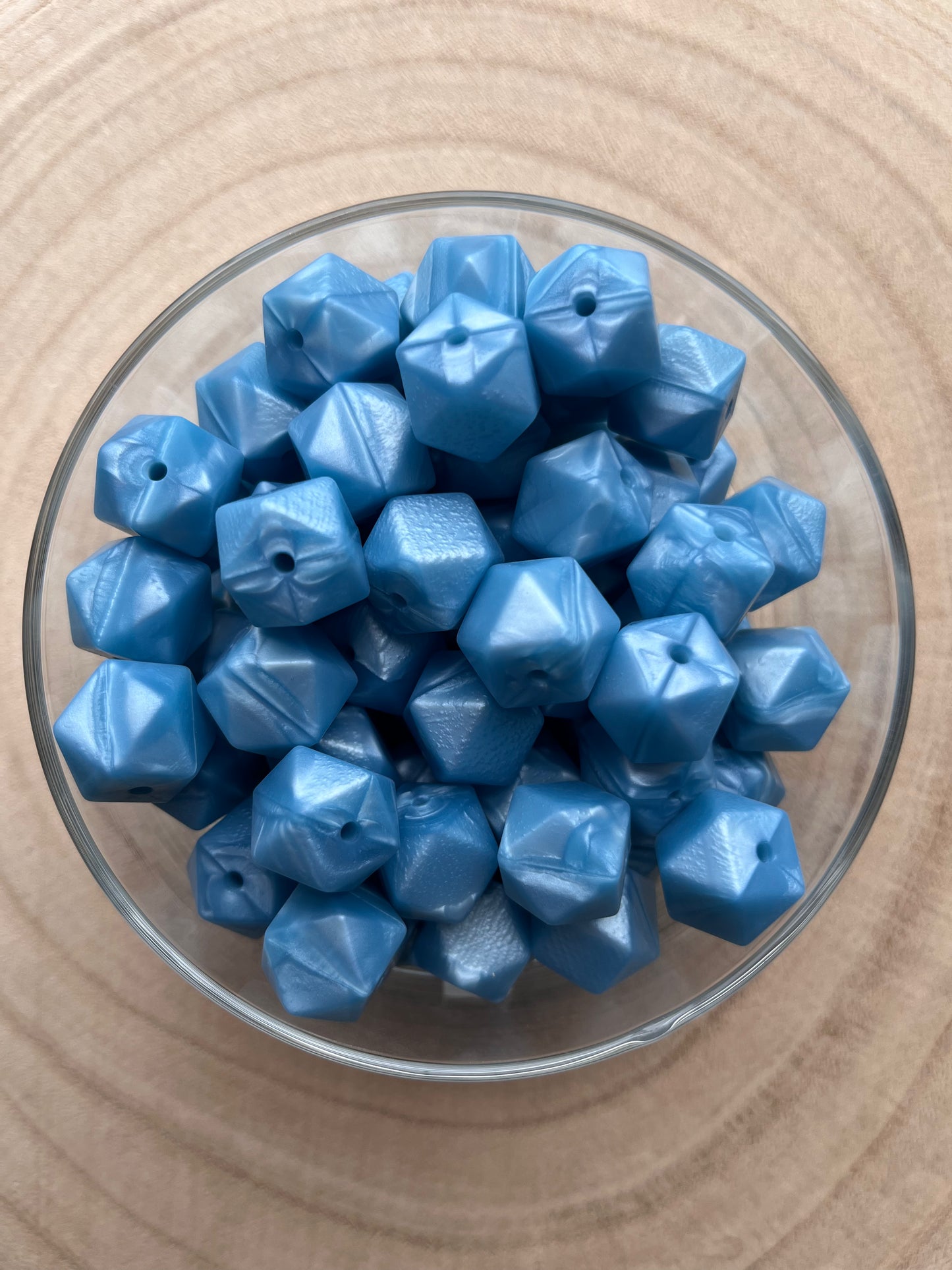Perle silicone hexagonale 14mm bleu