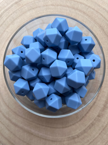 Perle silicone hexagonale 14mm bleu