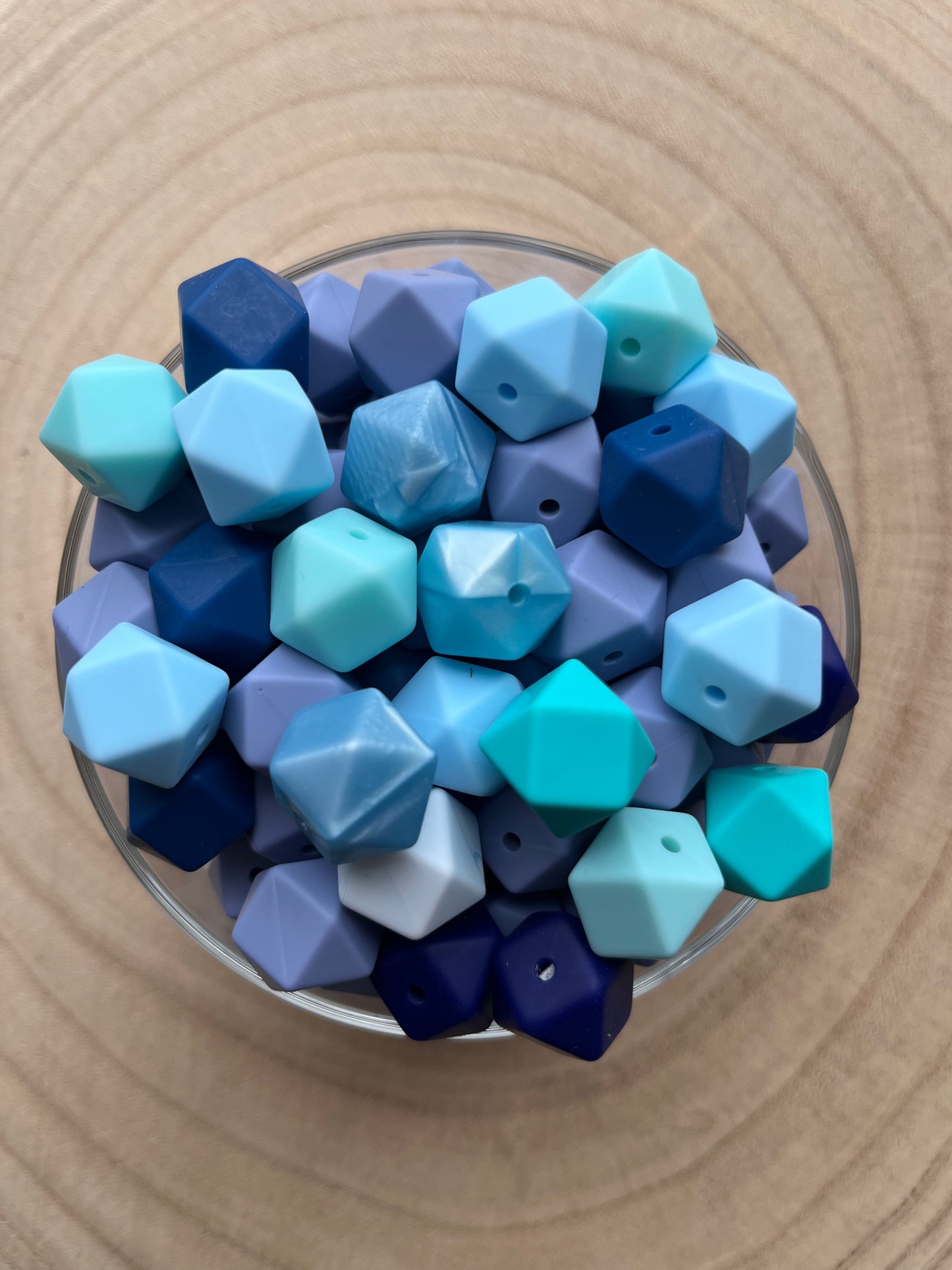 Perle silicone hexagonale 14mm bleu