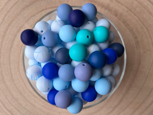 Perle silicone ronde 15mm bleu