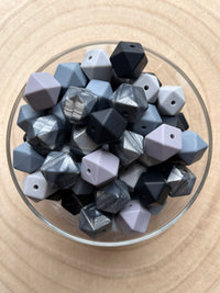 Perle silicone hexagonale 14mm Gris Noir