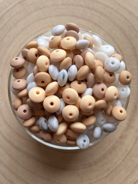 Perle silicone lentille 12mm Beige blanc