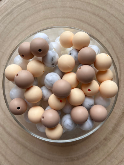 Perle silicone ronde 15mm Blanc Beige