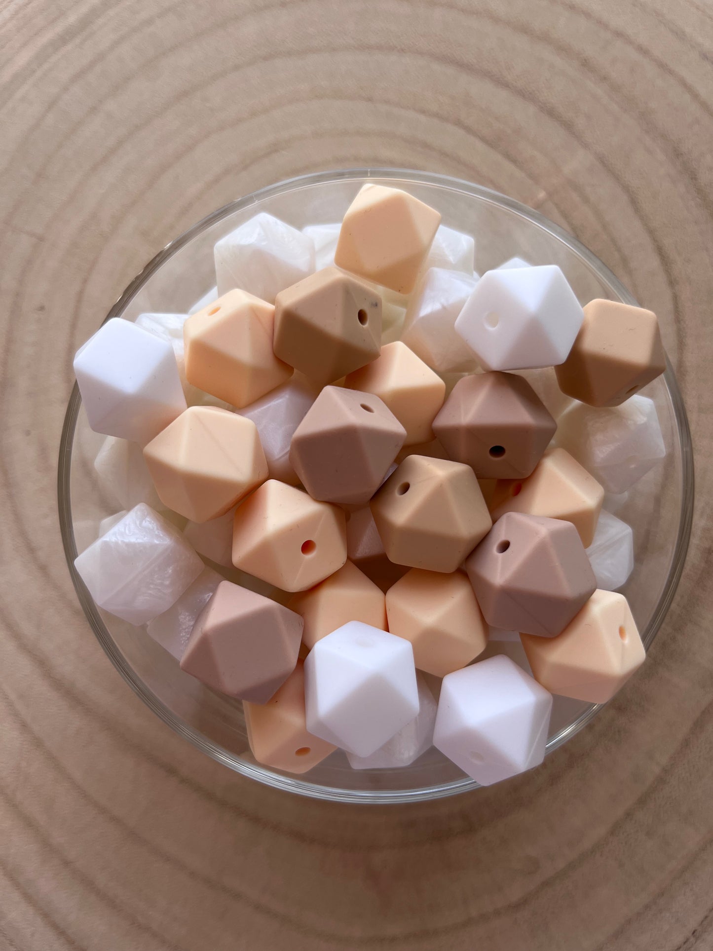 Perle silicone hexagonale 14 mm Beige blanc