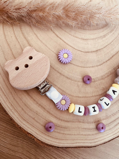 Attache tétine personnalisée renard Lilas