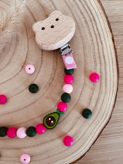 Attache tétine personnalisé Avocat rose