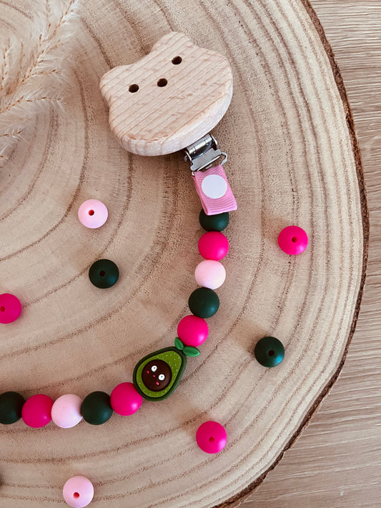 Attache tétine personnalisé Avocat rose