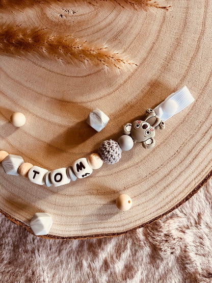 attache tétine koala gris