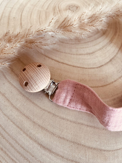 Pink cotton gauze pacifier attachment