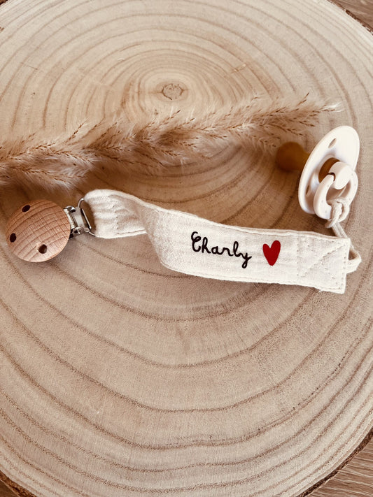 Beige cotton gauze pacifier attachment