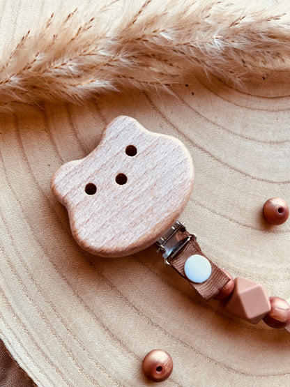 Catenella portaciuccio Winnie the Pooh personalizzata, perline in silicone alimentare e legno di faggio