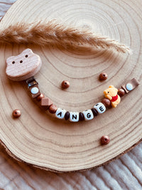 Catenella portaciuccio Winnie the Pooh personalizzata, perline in silicone alimentare e legno di faggio