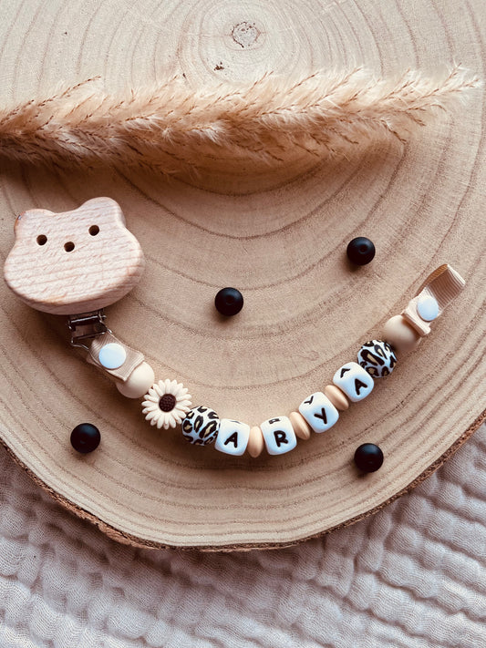 Personalisierte Schnullerkette Leopard Lotus