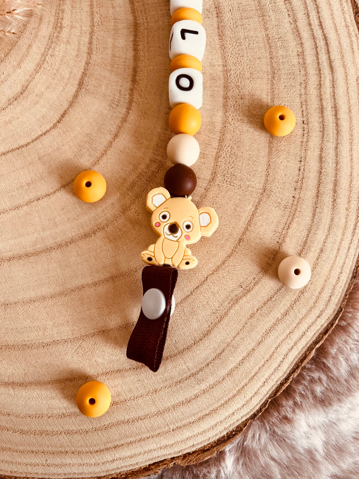 Personalized koala pacifier attachment