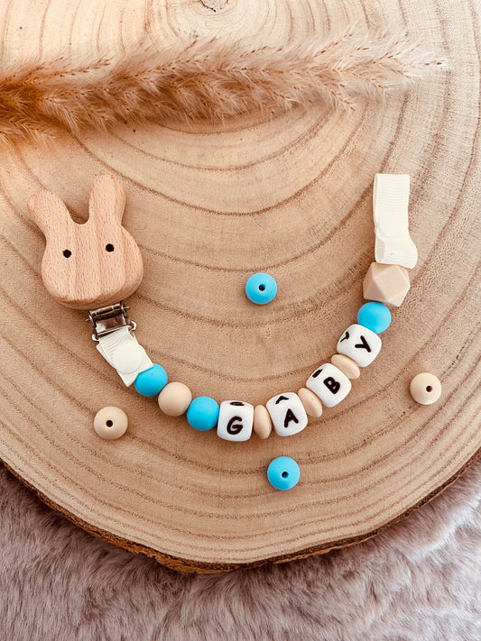 Attache tétine  personnalisé lapin bleu ciel