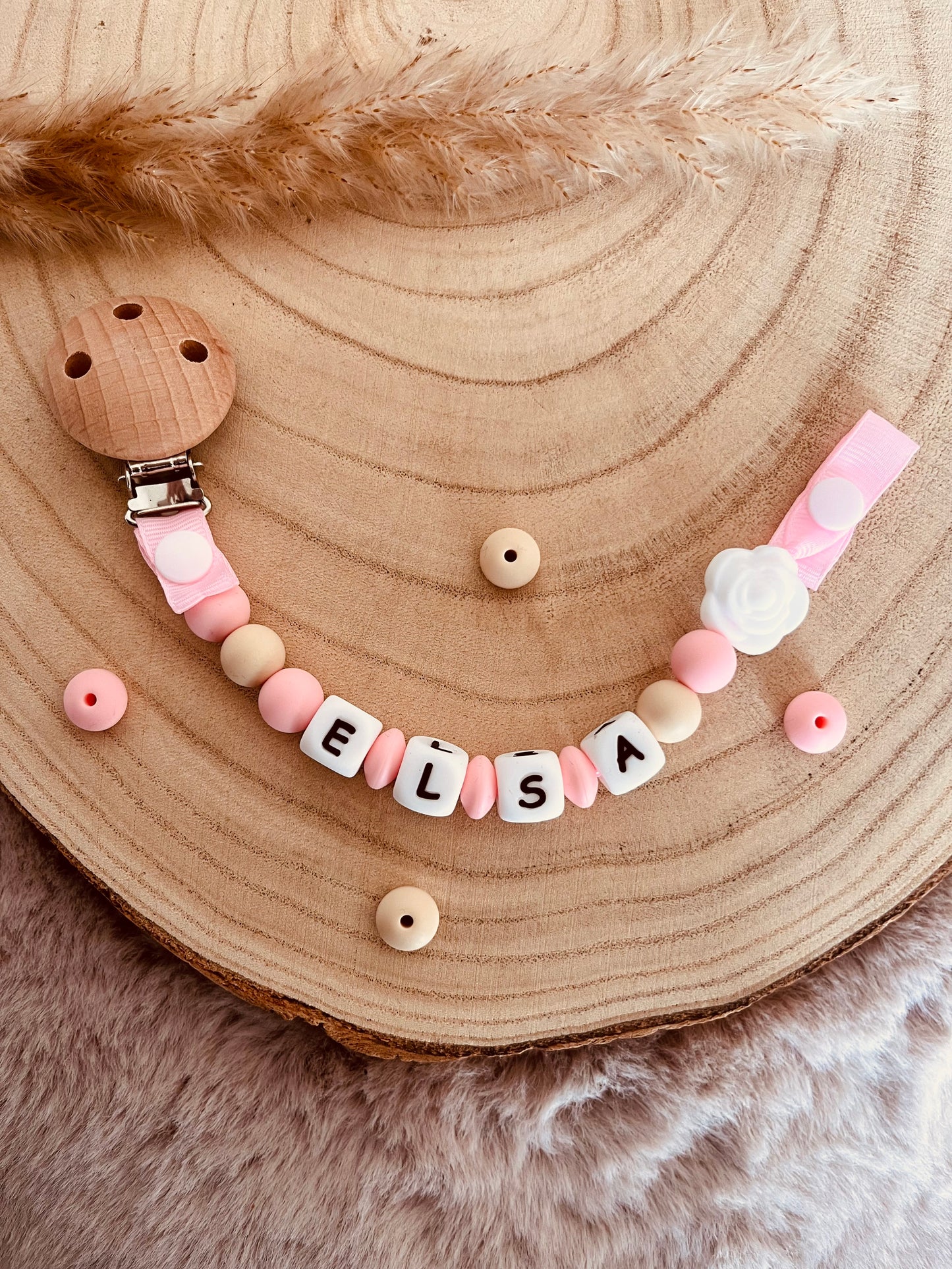 Chupetero  personalizado  rosa blanco