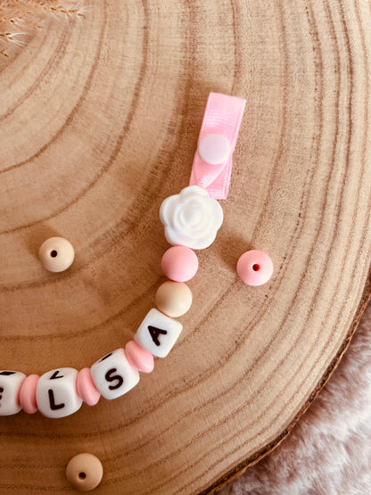 Chupetero  personalizado  rosa blanco