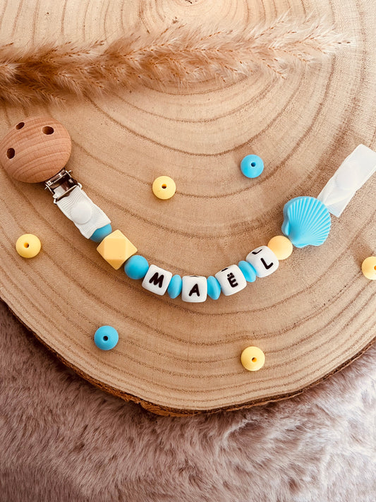 Personized pacifier tie Blue shell