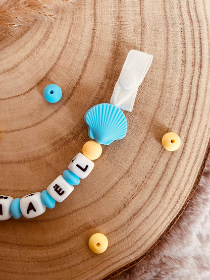 Personized pacifier tie Blue shell