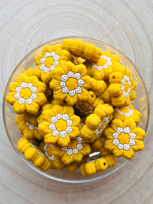 Perle Silicone Fleur Jaune 🌼☀️ – Un Rayon de Soleil