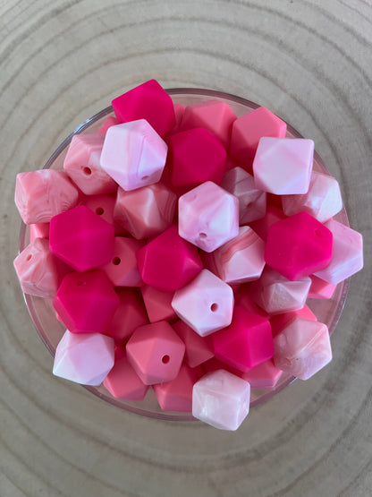 Perle silicone Hexagonale 14mm Rose