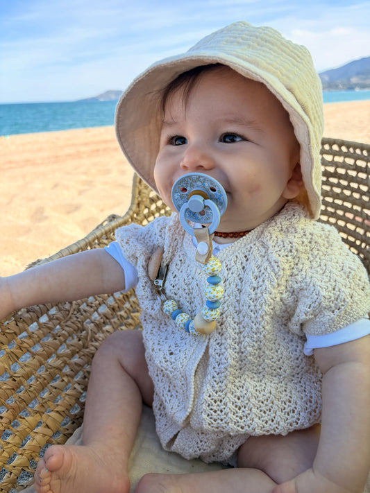 Attache tétine liberty bleu