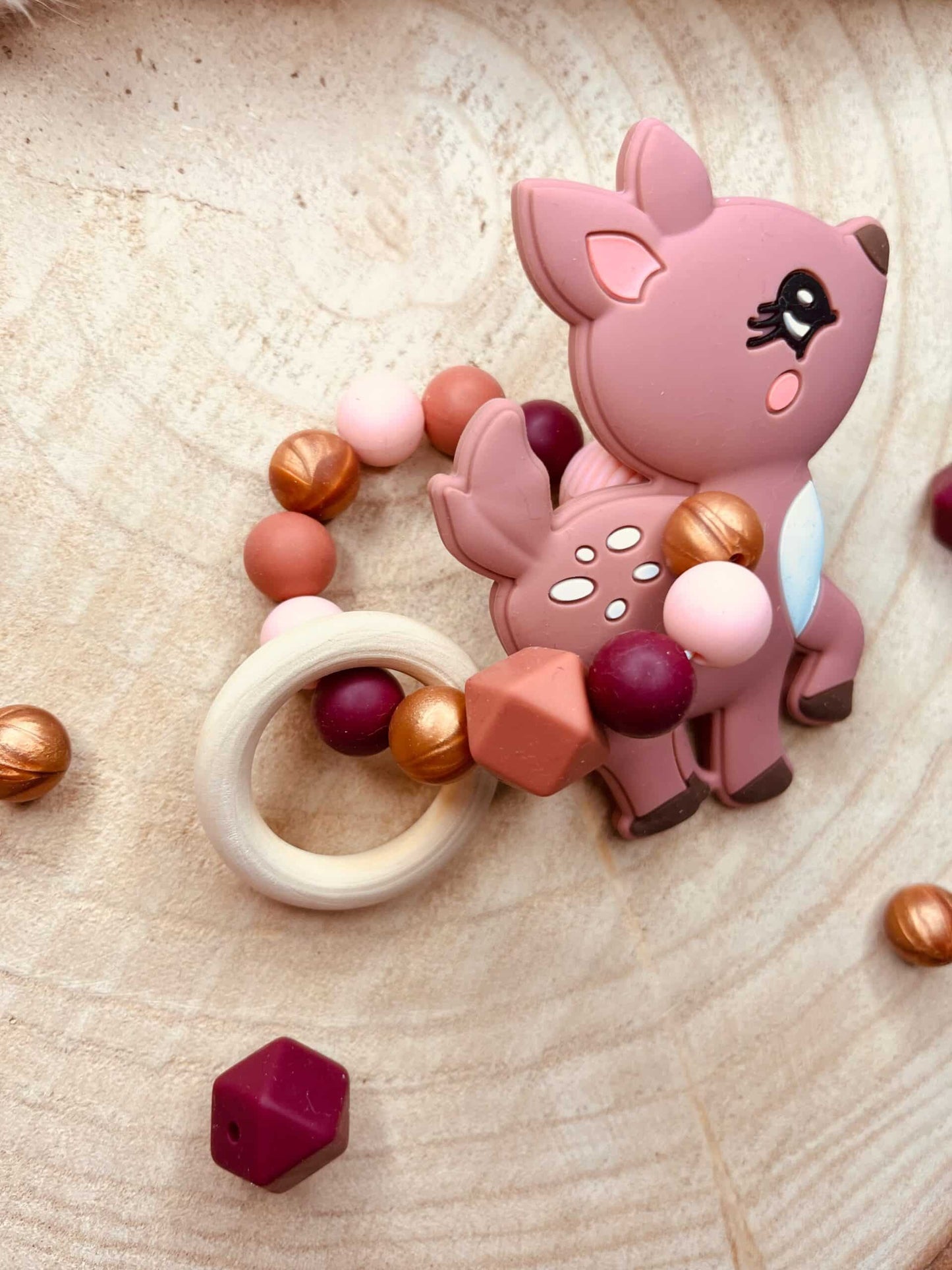 anneau de dentition biche rose