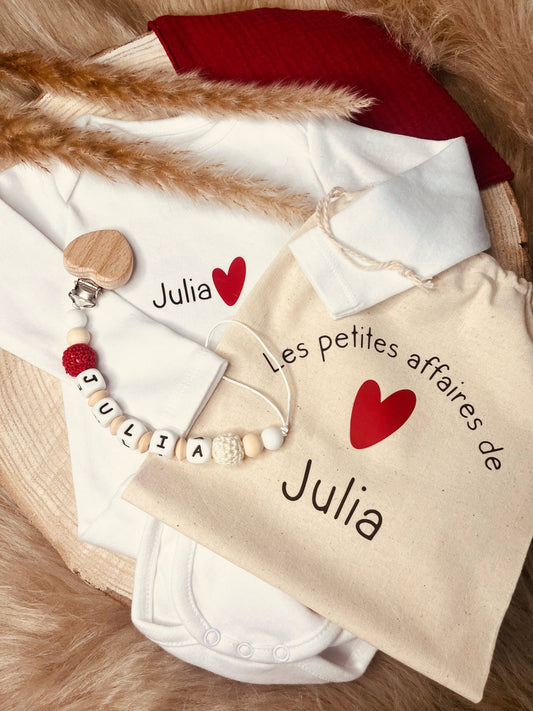 Coffret Naissance Coeur Rouge Personnalisé (3pcs) | Babanono