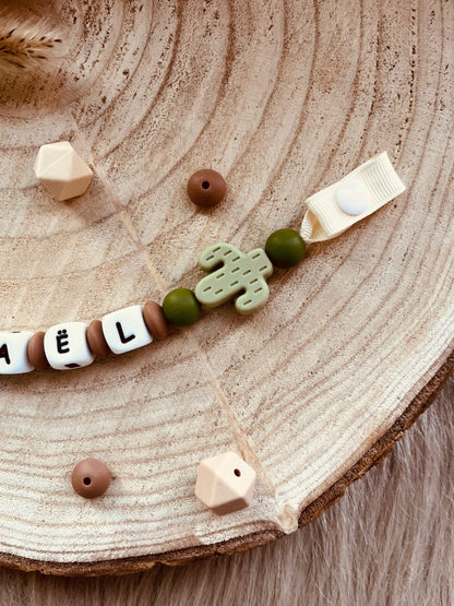 Attache tétine personnalisé cactus vert