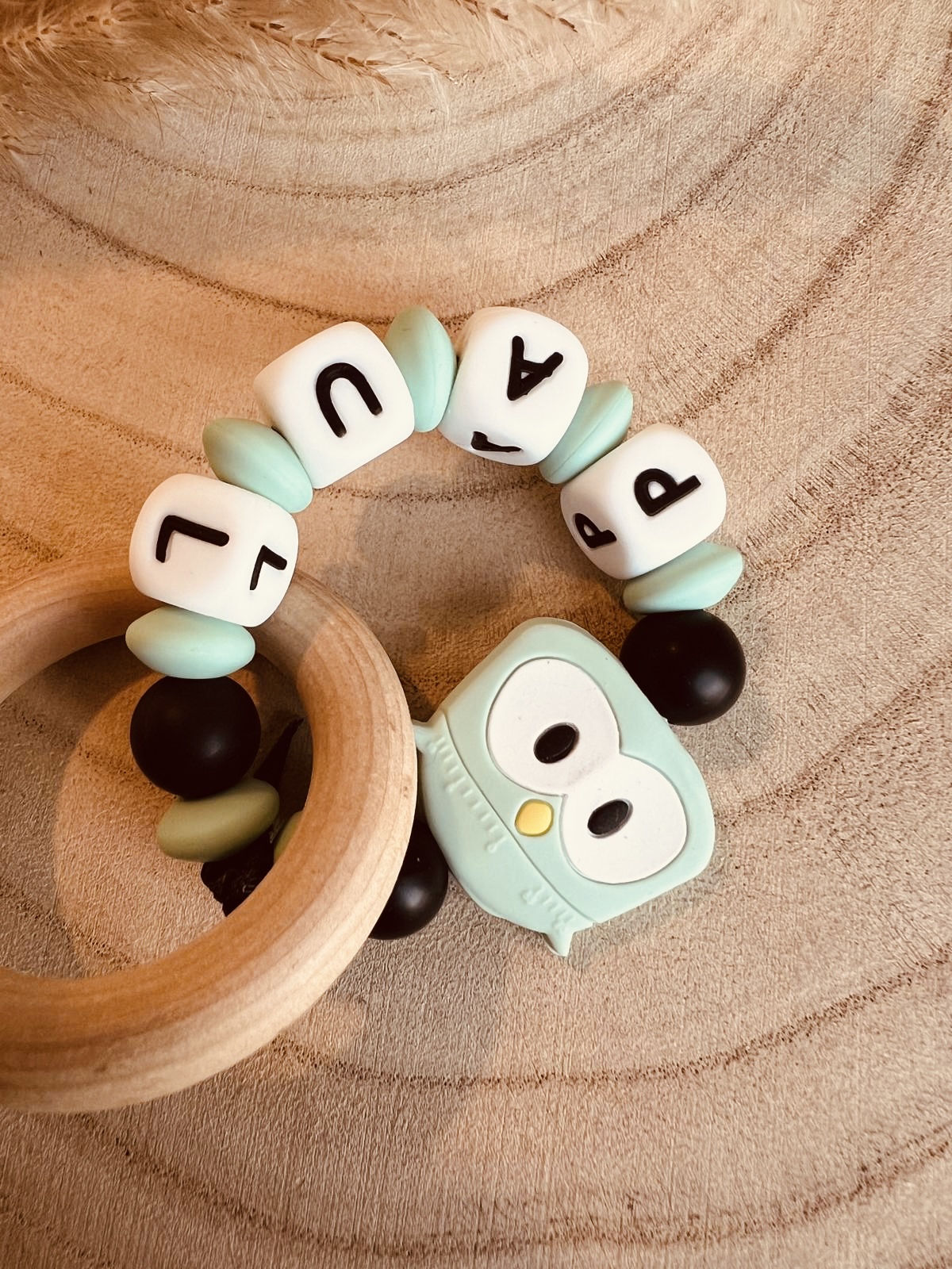 Owl wooden teething ring