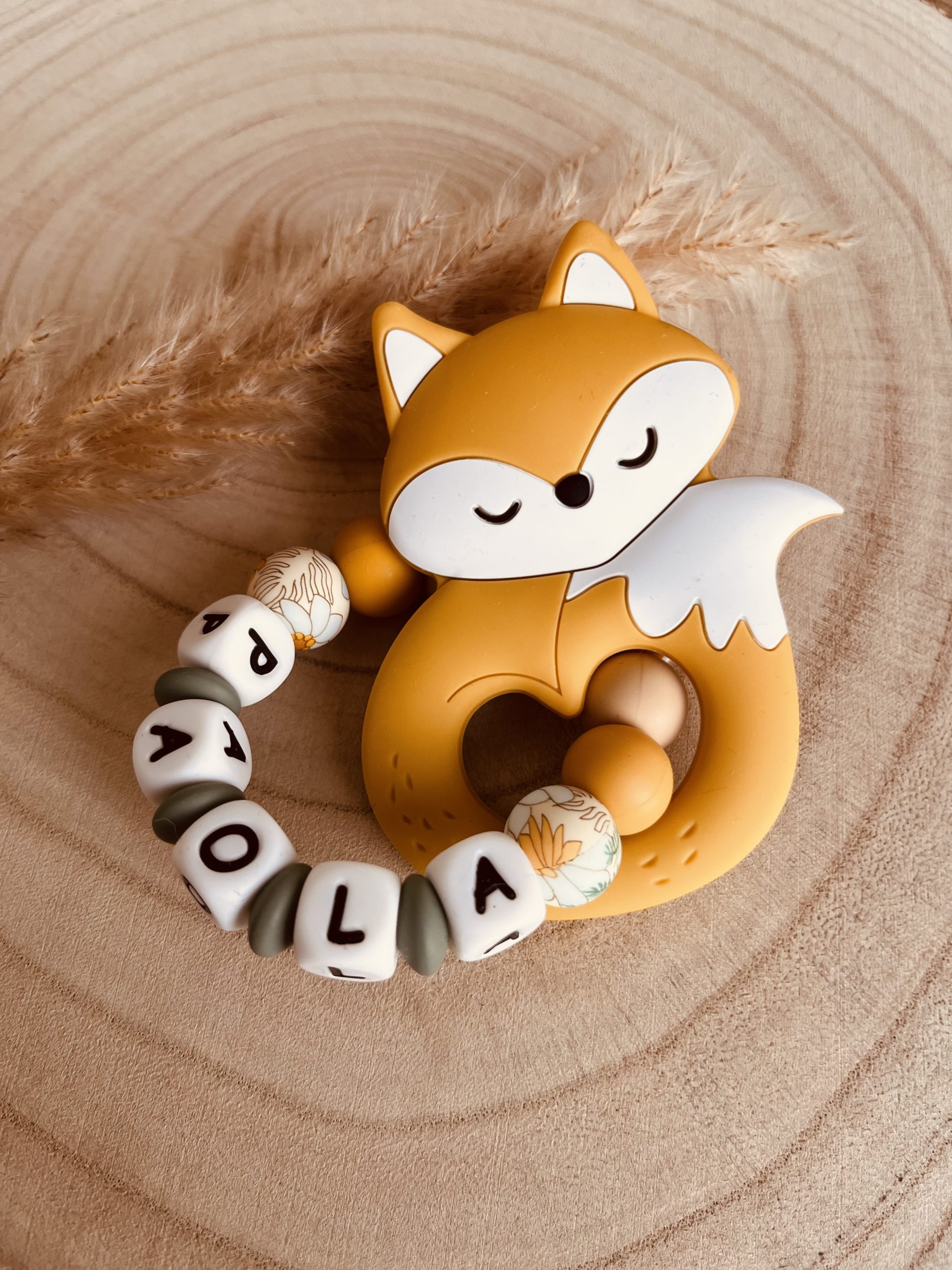 Customized Mustard Fox silicone teething ring